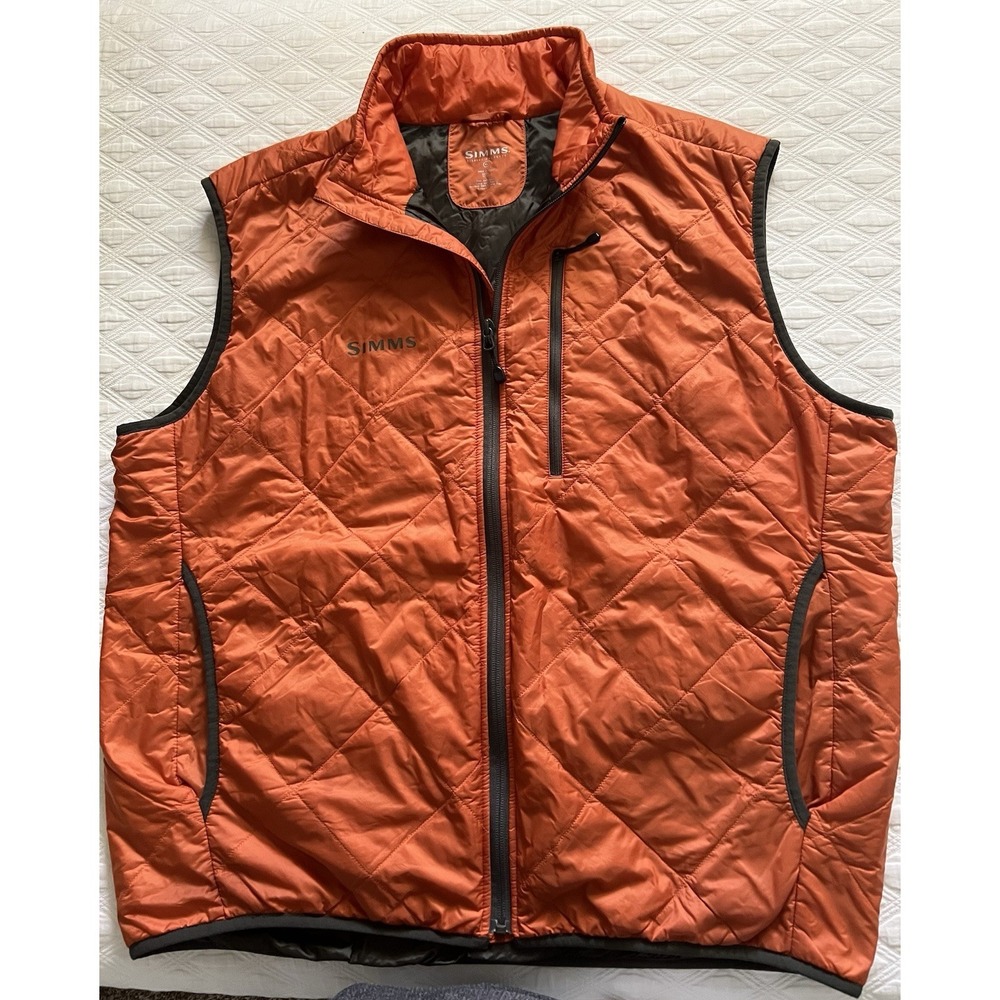SIMMS Vest Men's XL  ,Orange ,Fall Run Vest Full Zip Outdoors Fishing Puff